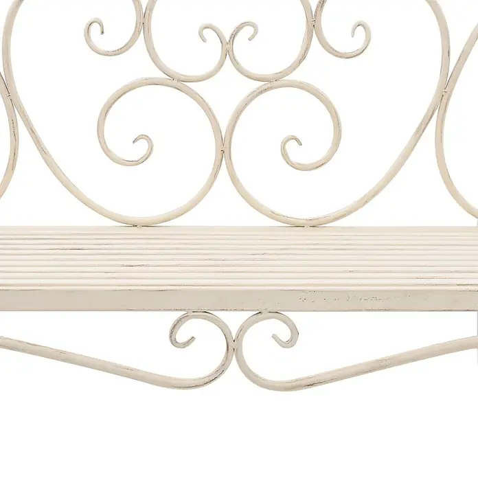 Furnicato Gartenbank Metall Antikweiß - B x T x H: 132 x 46 x 85 cm, Weiß - Creme-farbene Metallgartenbank mit dekorativen Schnörkeln.