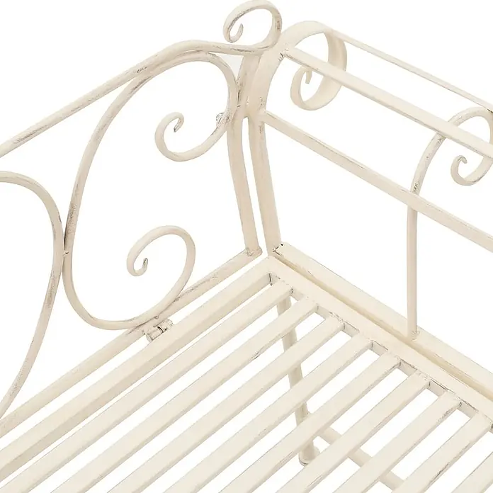Furnicato Gartenbank Metall Antikweiß - B x T x H: 132 x 46 x 85 cm, Weiß - Cremefarbene, distressed Metallbank mit geschwungener Rückenlehne und Lattenrostsitzfläche.