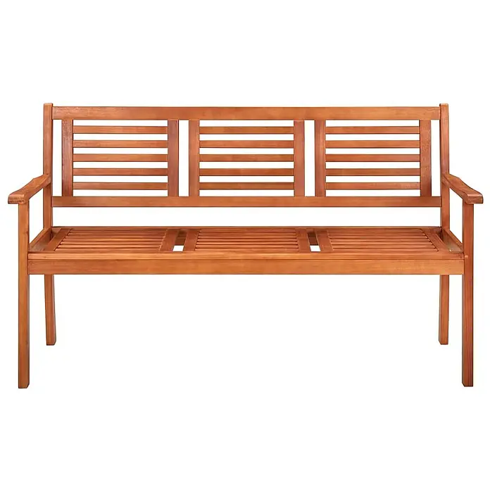 Furnicato Gartenbank Eukalyptusholz geölt - B x T x H: 150 x 60 x 89 cm, Knallgrün - Braune Holzlattenbank mit Armlehnen.