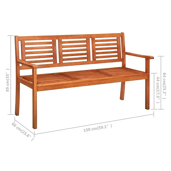 Furnicato Gartenbank Eukalyptusholz geölt - B x T x H: 150 x 60 x 89 cm, Anthrazit - Braune Holzgartenbank mit Lattenrostsitz und Rückenlehne.