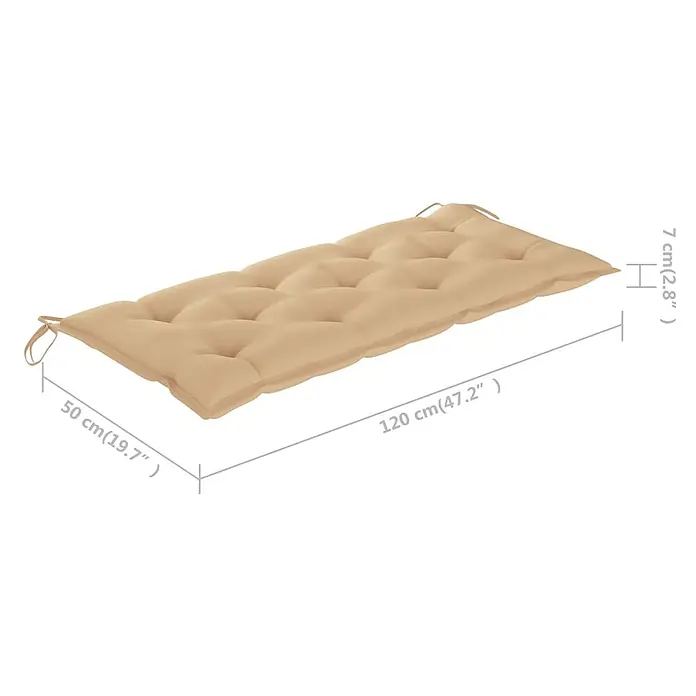 Furnicato Gartenbank - Beige - Beiges, getuftetes, rechteckiges Kissen mit Bändern, 120x50x7 cm (47.2"x19.7"x2.8").