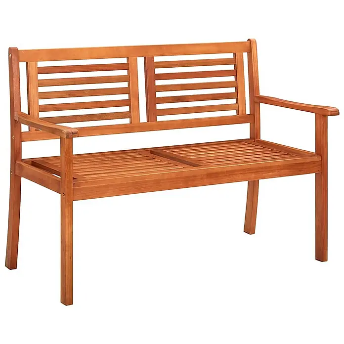 Furnicato Gartenbank Eukalyptusholz geölt - B x T x H: 120 x 60 x 89 cm, Knallgrün - Braune Holzgartenbank mit Latten, Armlehnen und Zweisitzer-Design.