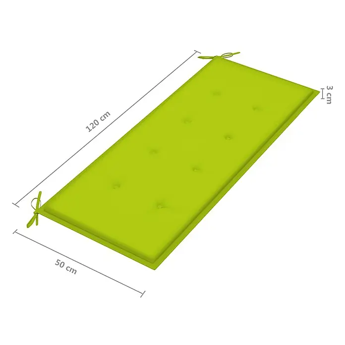 Furnicato Gartenbank Eukalyptusholz geölt - B x T x H: 120 x 60 x 89 cm, Knallgrün - Limettengrünes, gestepptes Kissen mit Bändern, 120x50x3 cm.
