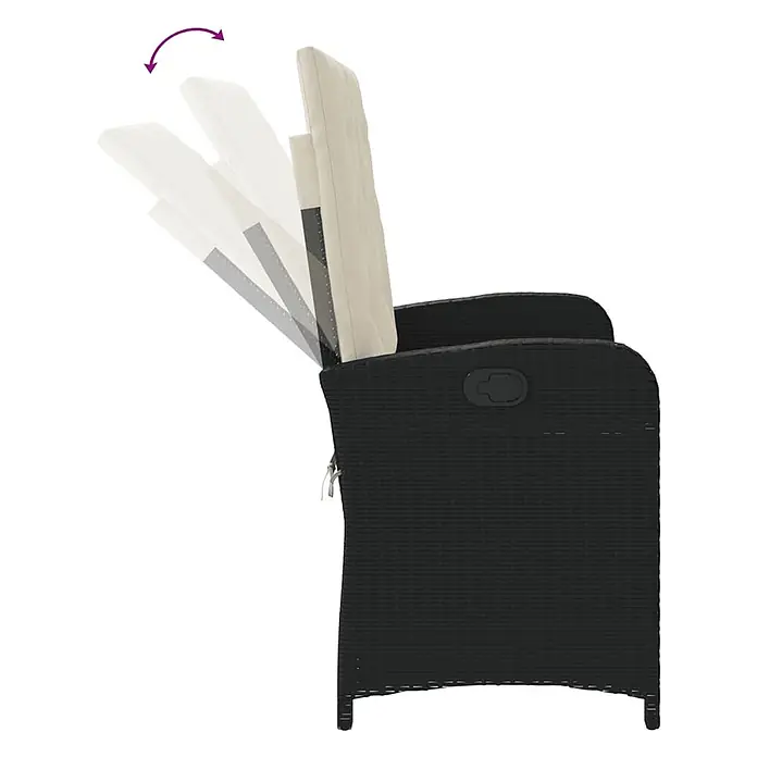 Furnicato Gartenbank PE-Rattan - B x T x H: 105 x 86 x 83 cm, Schwarz und Creme - Schwarzer Polyrattan-Liegestuhl mit beigen Kissen und verstellbarer Rückenlehne.