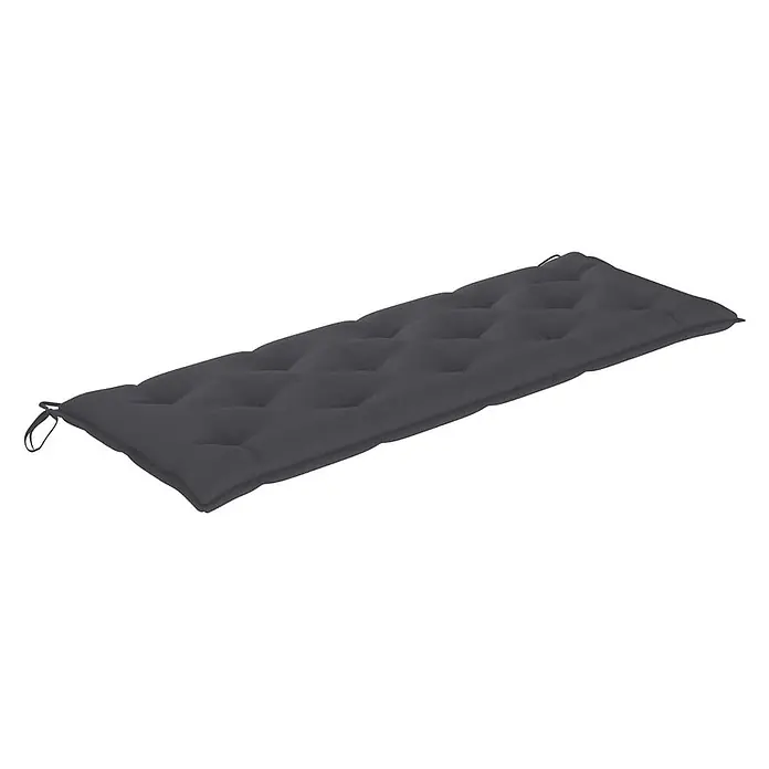 Furnicato Gartenbank Eukalyptusholz geölt - B x T x H: 150 x 60 x 89 cm, Anthrazit - Dunkelgraues getuftetes Bankkissen mit Bändern.