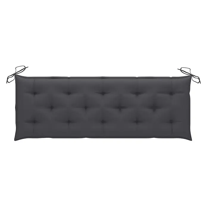 Furnicato Gartenbank Eukalyptusholz geölt - B x T x H: 150 x 60 x 89 cm, Anthrazit - Dunkelgraues gestepptes Bankkissen mit Bändern.