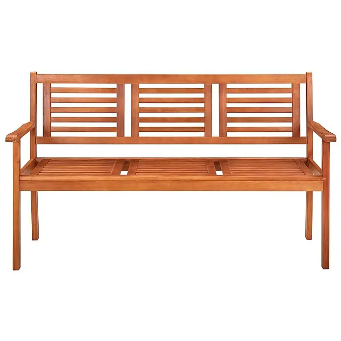 Furnicato Gartenbank Eukalyptusholz geölt - B x T x H: 150 x 60 x 89 cm, Creme - Eine lattenförmige Gartenbank aus Holz mit Armlehnen, in einem warmen Braunton.