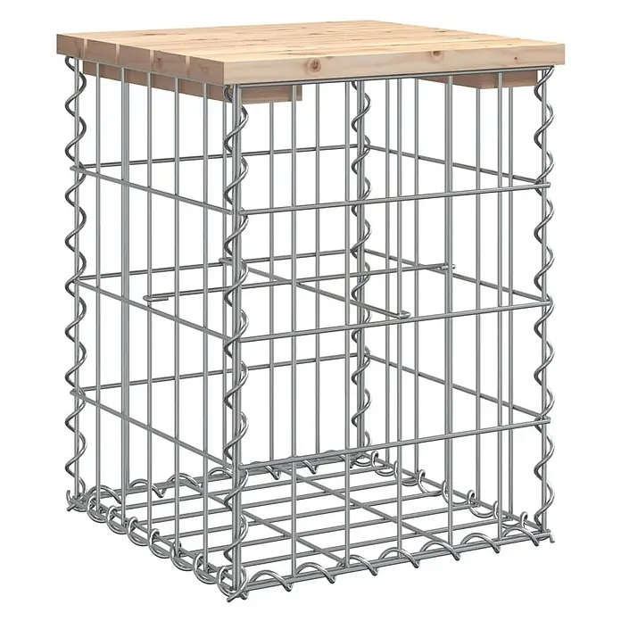 Furnicato Gartenbank Kiefernholz - B x T x H: 33 x 31 x 42 cm, Natürliche Kiefer - Gabionen-Hocker aus silbernem Drahtgeflecht mit heller Holzplatte.