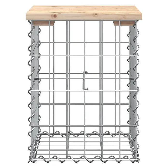 Furnicato Gartenbank Kiefernholz - B x T x H: 33 x 31 x 42 cm, Natürliche Kiefer - Gabionenwürfel aus Metallgitter mit heller Holzplatte.