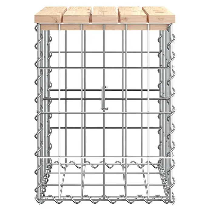 Furnicato Gartenbank Kiefernholz - B x T x H: 33 x 31 x 42 cm, Natürliche Kiefer - Gabionenkorb aus silbernem Drahtgeflecht mit hellen Holzplanken als Abdeckung.