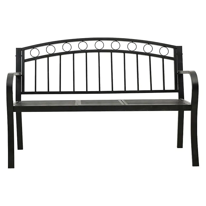 Furnicato Gartenbank pulverbeschichtet - B x T x H: 120 x 51 x 81 cm, Schwarz - Schwarze Gartenbank aus Metall mit gewölbter Rückenlehne, dekorativen Kreisen und Lattenrostsitzfläche.