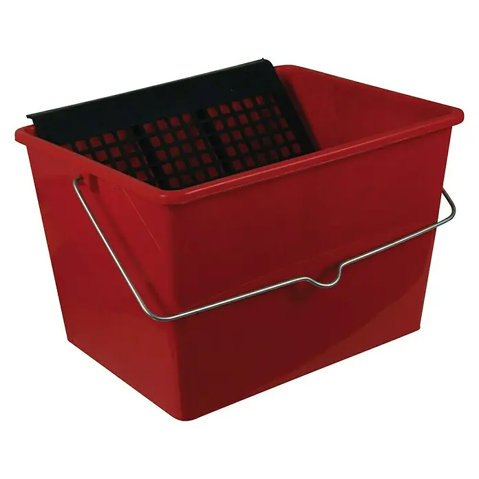 Cubeta para pintura con rejilla - 16 l, Plástico, Rojo - Cubo de pintura rojo con una rejilla negra para escurrir rodillos, perfecto para trabajos de pintura.