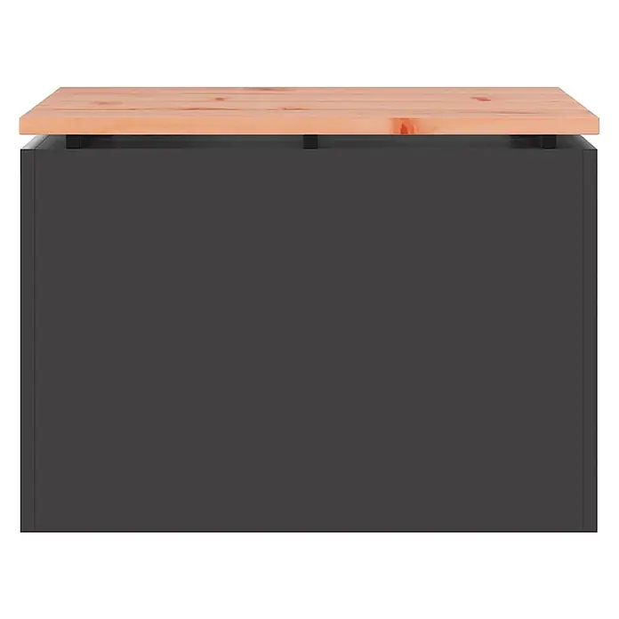 Furnicato Gartenbank Douglasienholz lackiert - B x T x H: 40 x 60 x 43 cm, Schwarz - Dunkelgrauer Schrank mit heller Kiefernholzplatte, erhöht durch schwarze Abstandshalter.