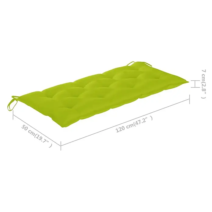 Furnicato Gartenbank Akazienholz geölt - B x T x H: 58 x 120 x 90 cm, Knallgrün - Limettengrünes, gestepptes Bankkissen mit Bändern, 120x50x7 cm.