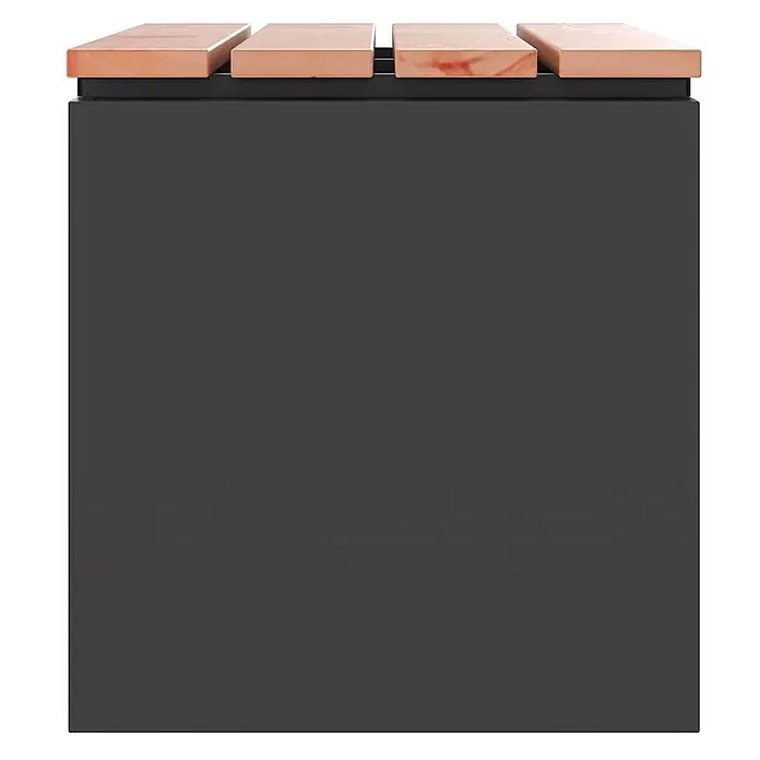 Furnicato Gartenbank Douglasienholz lackiert - B x T x H: 40 x 60 x 43 cm, Schwarz - Dunkelgrauer rechteckiger Blumenkasten mit vier hellbraunen Holzlatten oben.