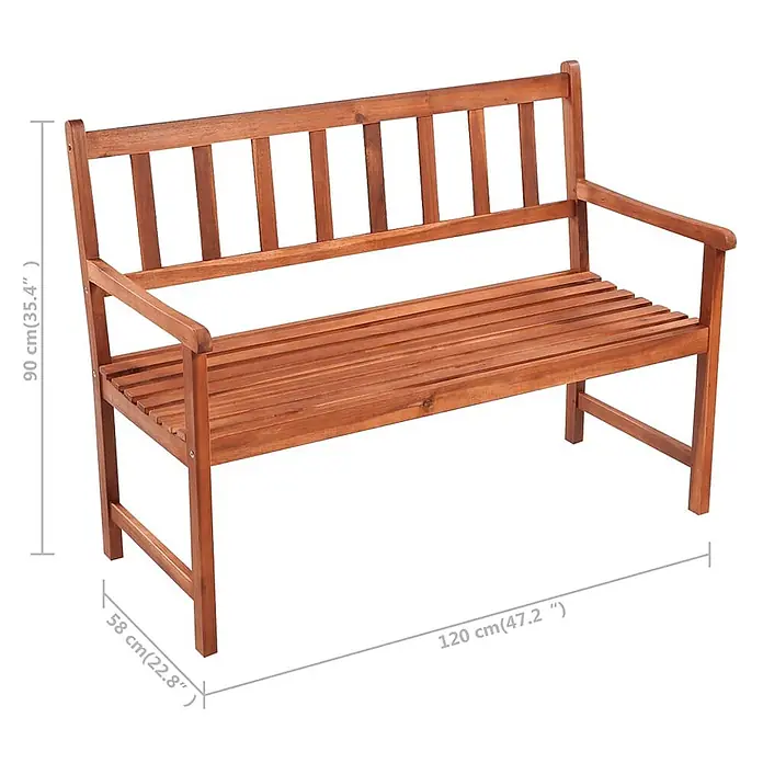 Furnicato Gartenbank Akazienholz geölt - B x T x H: 58 x 120 x 90 cm, Blau - Braune Holzgartenbank mit Lattenrostsitz und Rückenlehne.