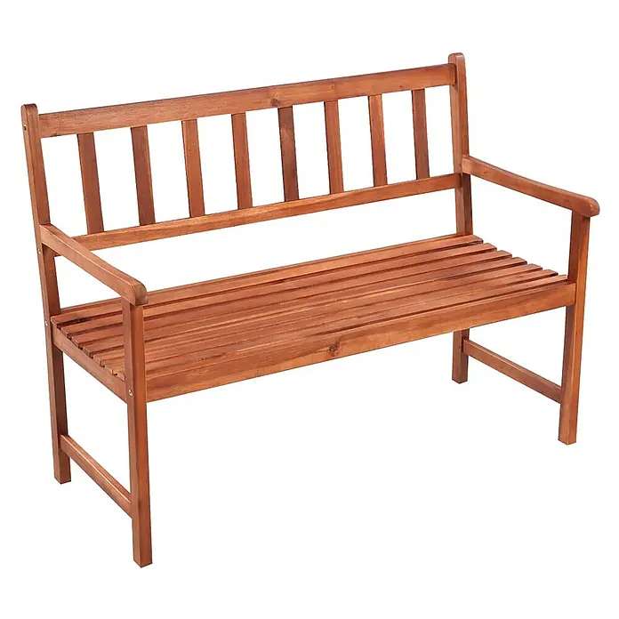 Furnicato Gartenbank Akazienholz geölt - B x T x H: 58 x 120 x 90 cm, Creme - Braune Holzgartenbank mit Lattenrostsitz, Rückenlehne und Armlehnen.
