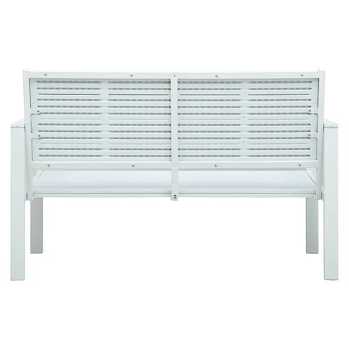 Furnicato Gartenbank HDPE Holz-Optik - B x T x H: 120 x 64 x 78 cm, Weiß - Rückenansicht einer weißen Latten-Gartenbank.