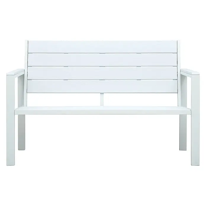 Furnicato Gartenbank HDPE Holz-Optik - B x T x H: 120 x 64 x 78 cm, Weiß - Weiße Latten-Gartenbank mit Armlehnen.