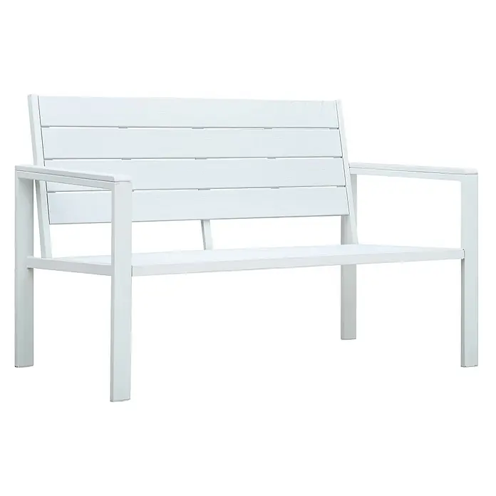 Furnicato Gartenbank HDPE Holz-Optik - B x T x H: 120 x 64 x 78 cm, Weiß - Weiße Latten-Gartenbank mit Armlehnen.