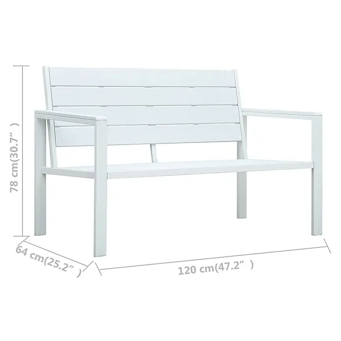 Furnicato Gartenbank HDPE Holz-Optik - B x T x H: 120 x 64 x 78 cm, Weiß - Weiße Gartenbank mit Latten und Armlehnen.