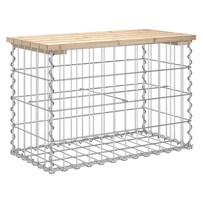Furnicato Gartenbank Kiefernholz - B x T x H: 63 x 31,5 x 42 cm, Natürliche Kiefer - Gabionenbehälter aus Metallgitter mit heller Holzplatte, ideal für den Außenbereich.