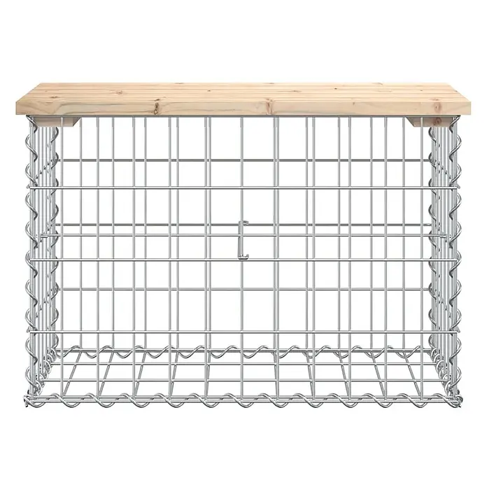 Furnicato Gartenbank Kiefernholz - B x T x H: 63 x 31,5 x 42 cm, Natürliche Kiefer - Gabionenkorb aus Drahtgitter mit einer hellen Holzplatte, geeignet zur Aufbewahrung oder als Sitzgelegenheit.
