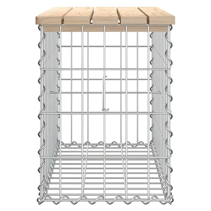 Furnicato Gartenbank Kiefernholz - B x T x H: 63 x 31,5 x 42 cm, Natürliche Kiefer - Gabionenkorb aus silbernem Metallgeflecht mit Holzbohlen oben, als Hocker oder Beistelltisch geeignet.
