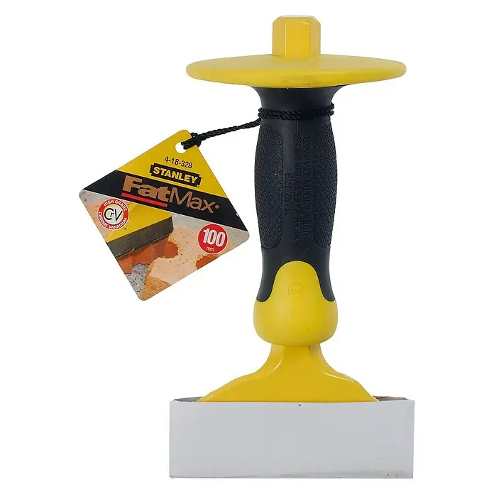 Stanley Cincel plano para ladrillos - An x L: 100 x 215 mm, Acero - Cincel Stanley FatMax con protector de mano y mango amarillo-negro. Ideal para trabajos de demolición y cincelado de mampostería.