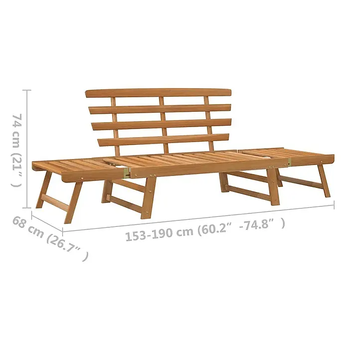 Furnicato Gartenbank Akazien-Massivholz geölt - B x T x H: 190 x 68 x 74 cm, Braun - Verstellbare Gartenbank aus Holz im Lattenrost-Design. Naturholzoptik, Maße sichtbar.
