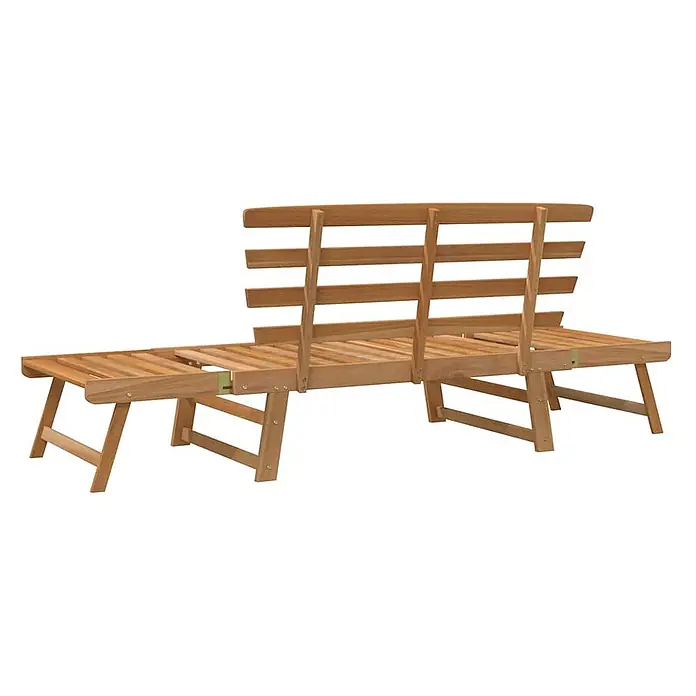Furnicato Gartenbank Akazien-Massivholz geölt - B x T x H: 190 x 68 x 74 cm, Braun - Gartenbank aus hellem Holz mit Lattenrost, von hinten gesehen, mit ausgeklapptem Fußteil links.
