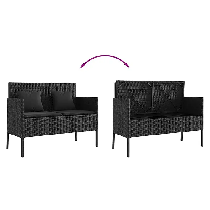Furnicato Gartenbank - B x T x H: 61 x 61 x 87 cm, Schwarz - Schwarze Rattan-Gartenbank mit Kissen, zeigt hochklappbare Sitzfläche für Stauraum.