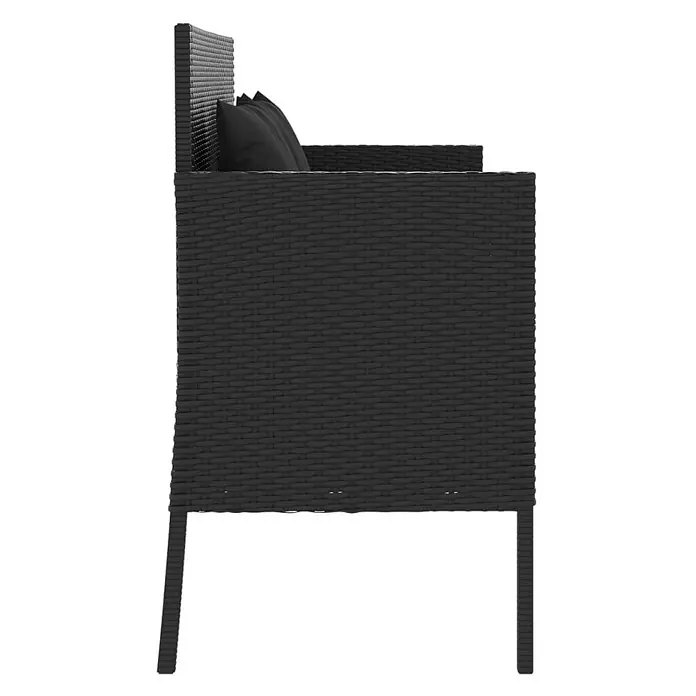 Furnicato Gartenbank - B x T x H: 61 x 61 x 87 cm, Schwarz - Seitenansicht eines schwarzen Outdoor-Sofas in Rattan-Optik mit schwarzen Kissen.