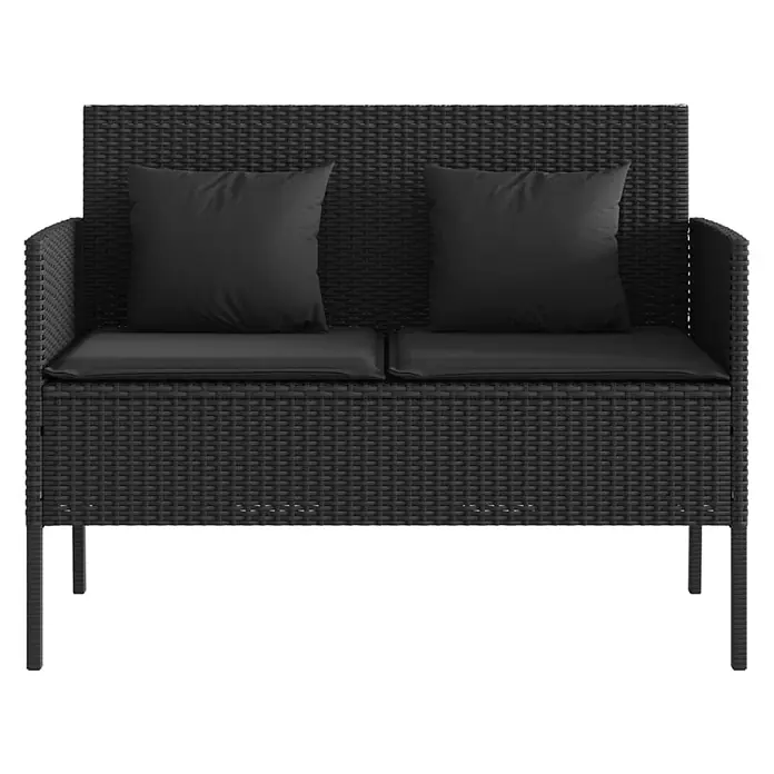 Furnicato Gartenbank - B x T x H: 61 x 61 x 87 cm, Schwarz - Schwarzes Polyrattan 2-Sitzer Gartensofa mit schwarzen Sitz- und Rückenkissen.