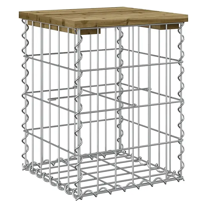 Furnicato Gartenbank Kiefernholz imprägniert - B x T x H: 33 x 31 x 42 cm, Imprägniertes Kiefernholz - Kubischer Gabionenkorb aus verzinktem Metall mit natürlicher Holzplatte.