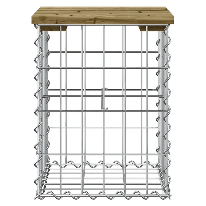 Furnicato Gartenbank Kiefernholz imprägniert - B x T x H: 33 x 31 x 42 cm, Imprägniertes Kiefernholz - Gabionenkorb aus silbernem Drahtgeflecht mit Holzplatte.