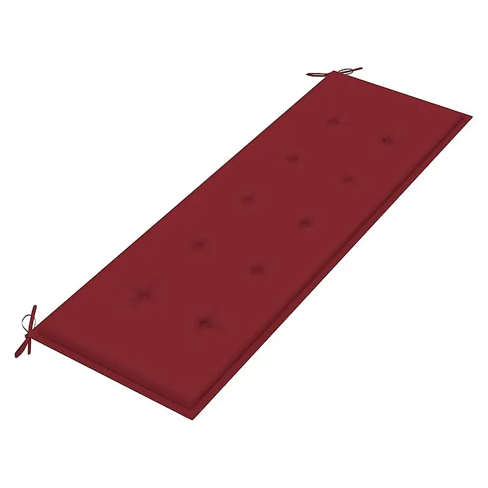 Furnicato Gartenbank Eukalyptusholz geölt - B x T x H: 150 x 60 x 89 cm, Weinrot - Langes, rechteckiges rotes gestepptes Kissen mit Bändern an beiden Enden.