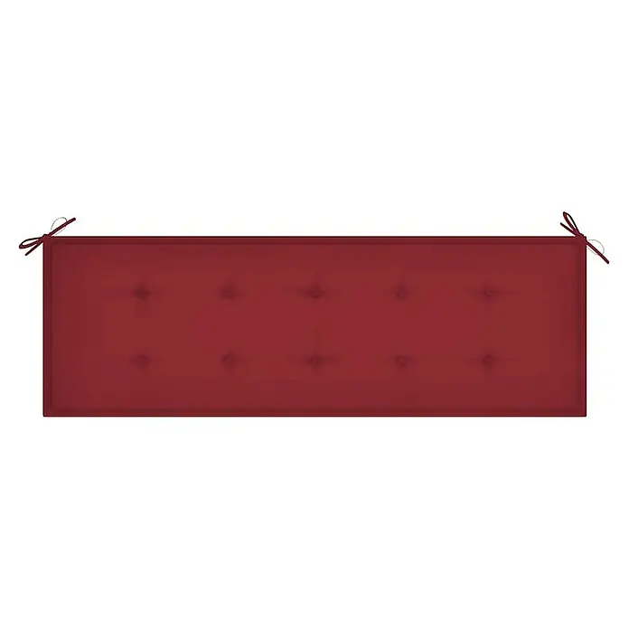 Furnicato Gartenbank Eukalyptusholz geölt - B x T x H: 150 x 60 x 89 cm, Weinrot - Rotes getuftetes Bankkissen mit Bändern.