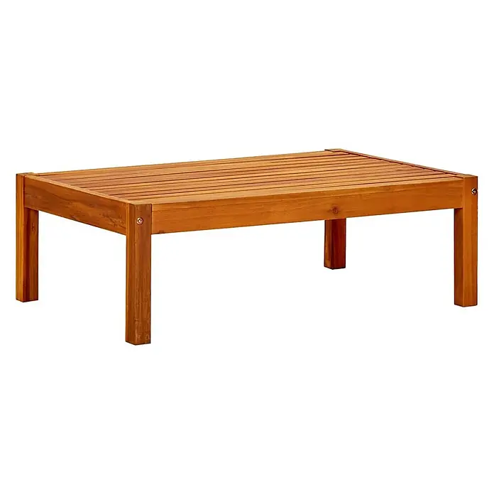 Furnicato Gartenbank Akazienholz geölt - B x T x H: 66 x 179 x 180 cm, Dunkelgrau - Ein hellbrauner Couchtisch aus Akazienholz mit Lattenplatte und robusten Beinen, für den Außenbereich geeignet.