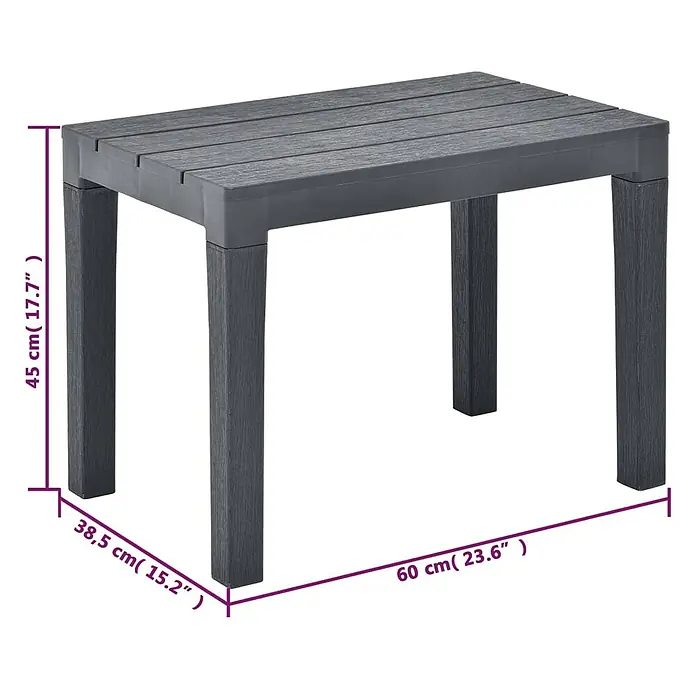 Furnicato Gartenbank Kunststoff Anthrazit - B x T x H: 60 x 38,5 x 45 cm, Anthrazit - Rechteckige dunkelgraue Outdoor-Bank/Beistelltisch aus Kunststoff mit Holzoptik.