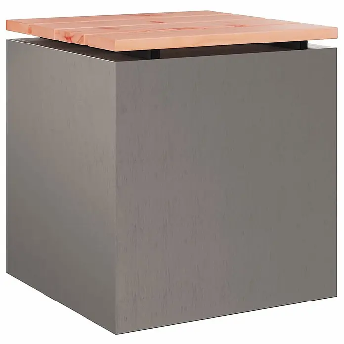 Furnicato Gartenbank - B x T x H: 40 x 40 x 43 cm, Wetterfeststahl - Grauer quadratischer Outdoor-Hocker mit Lamellenplatte aus hellem Holz.