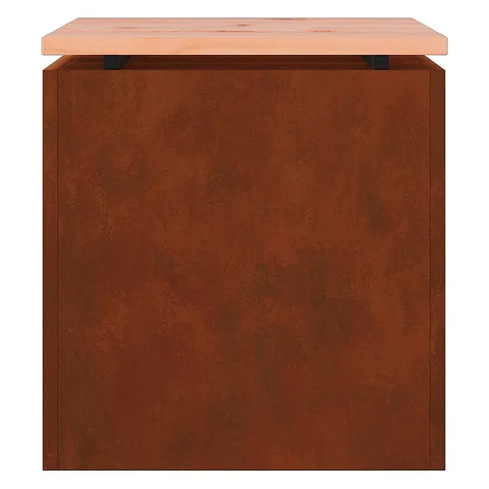 Furnicato Gartenbank - B x T x H: 40 x 40 x 43 cm, Wetterfeststahl - Rostfarbener Metallsockel mit heller Holzplatte und schwarzen Verbindungsstücken.