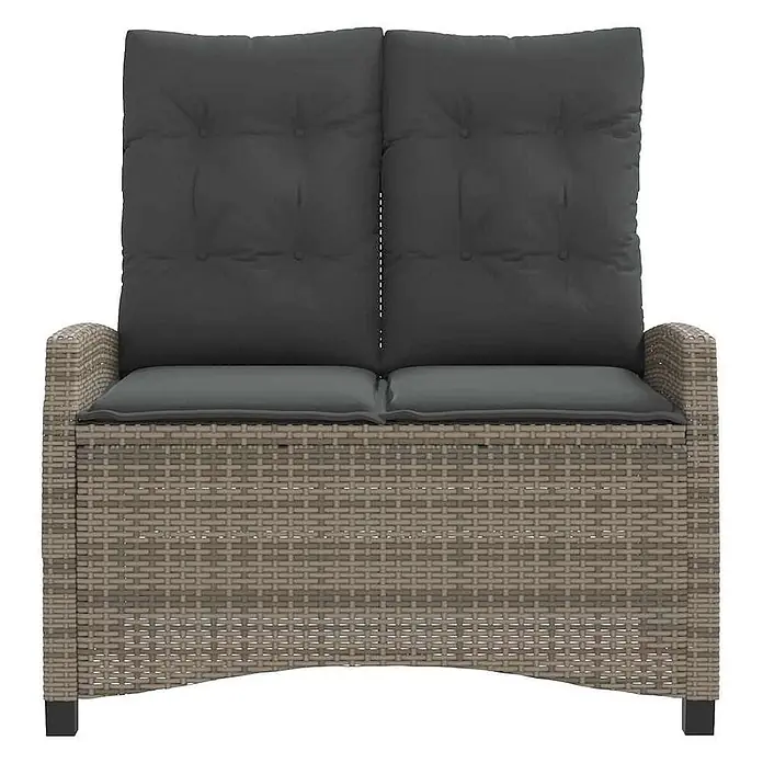 Furnicato Gartenbank - B x T x H: 66 x 90 x 93 cm, Grau - Zweisitzer-Gartenbank aus grauem Rattan-Geflecht mit dunkelgrauen Sitz- und Rückenkissen.