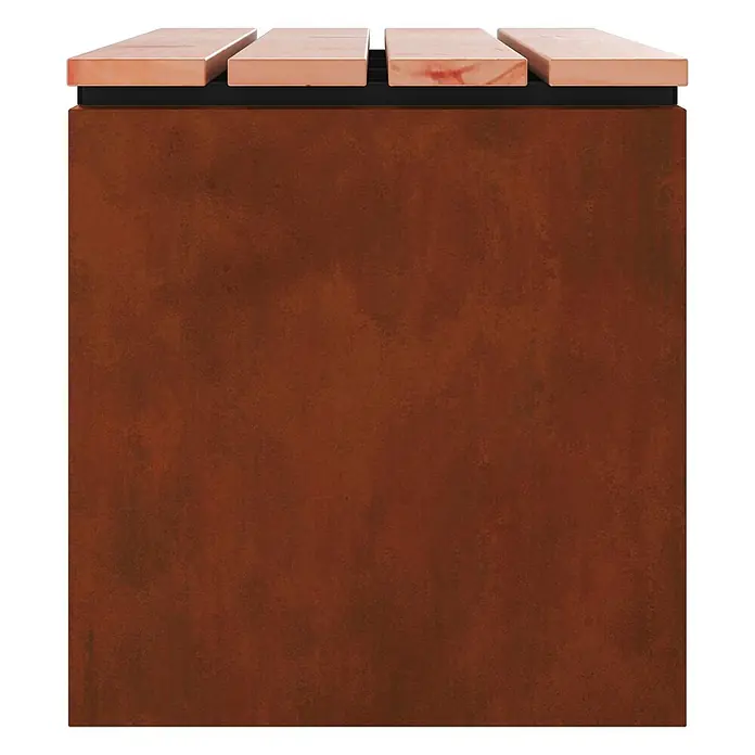 Furnicato Gartenbank Douglasienholz lackiert - B x T x H: 40 x 80 x 43 cm, Wetterfeststahl - Rechteckige, rostbraune Metallbank mit hellen Holzlatten oben.