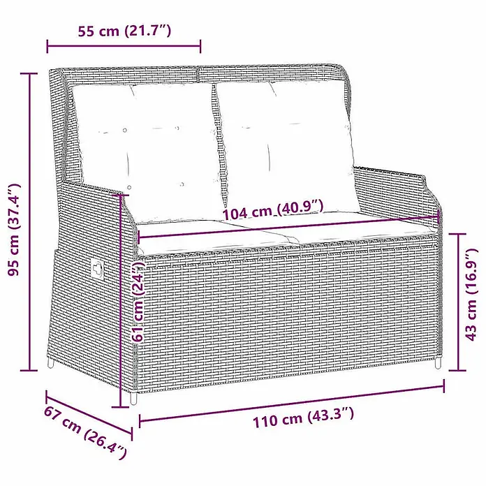Furnicato Gartenbank - B x T x H: 95 x 95 x 95 cm, Grau - Dunkelgraues Rattan-Gartensofa für zwei Personen mit hellen Sitz- und Rückenkissen.