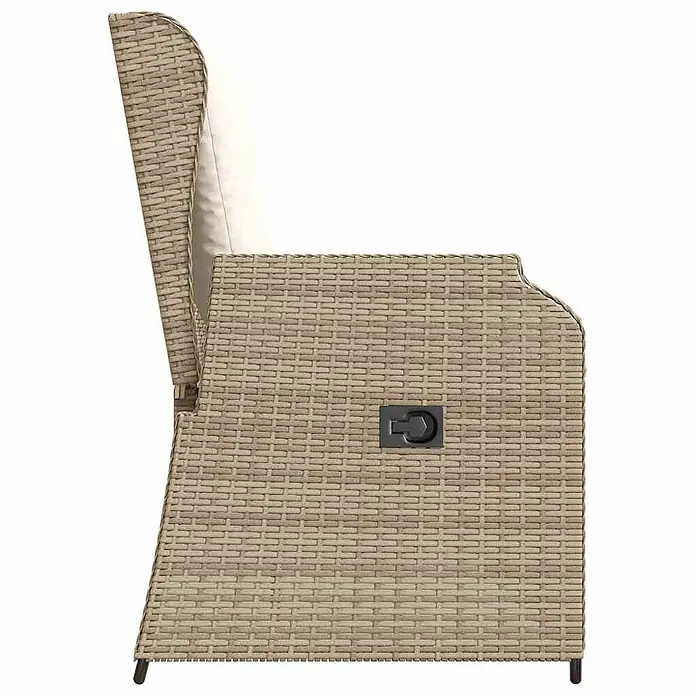 Furnicato Gartenbank - B x T x H: 95 x 110 x 95 cm, Beige und Creme - Seitenansicht eines beigen Rattan-Liegesessels mit weißem Kissen und sichtbarem Verstellgriff.