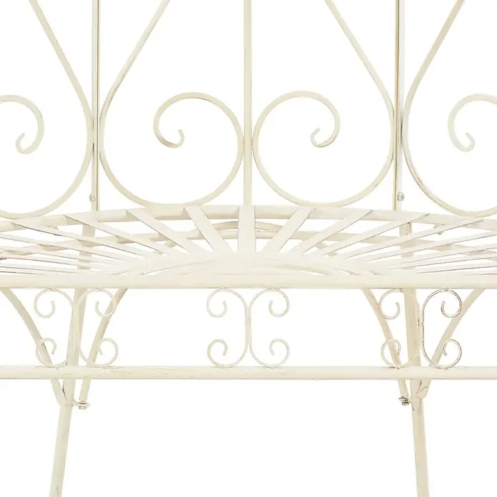 Furnicato Gartenbank Schmiedeeisen Antikweiß - B x T x H: 95 x 54 x 200 cm, Weiß - Cremefarbene, verzierte Gartenbank aus Metall mit geschwungener Rückenlehne und Sitzfläche.