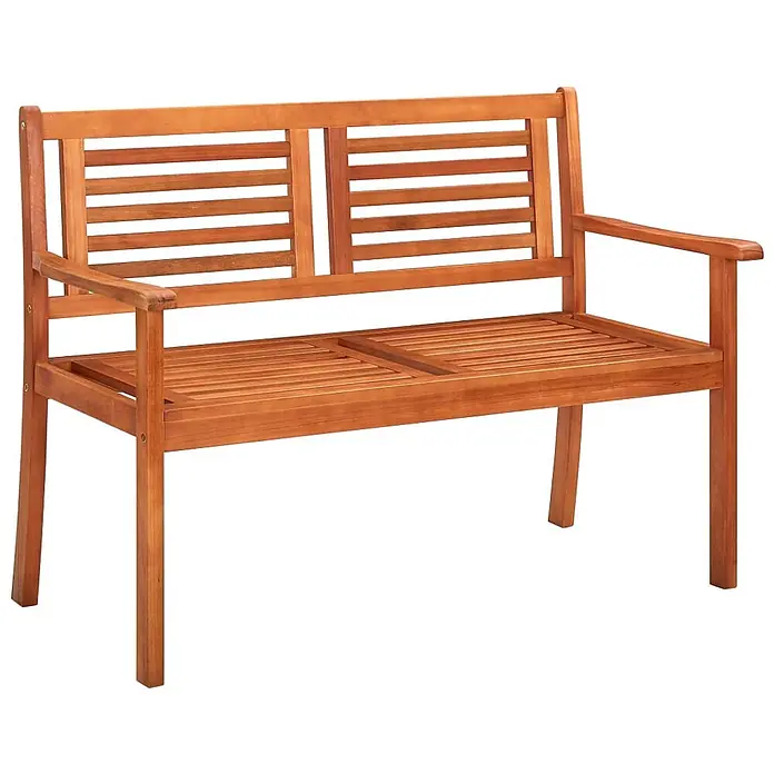 Furnicato Gartenbank - Rotes Karomuster - Braune Gartenbank aus Holz mit Lattenrostsitz und Rückenlehne sowie Armlehnen.