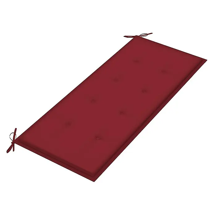 Furnicato Gartenbank Eukalyptusholz geölt - B x T x H: 120 x 60 x 89 cm, Weinrot - Rechteckiges, getuftetes bordeauxrotes Kissen mit Bindebändern an beiden Enden für Sitzgelegenheiten.