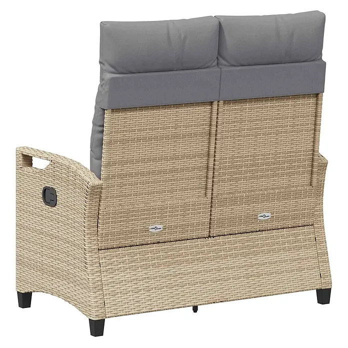 Furnicato Gartenbank pulverbeschichtet - B x T x H: 60 x 105 x 112 cm, Beige und Hellgrau - Zweisitziges Outdoor-Sofa mit hellbraunem Rattan-Geflecht, grauen Rückenkissen und verstellbarer Rückenlehne.